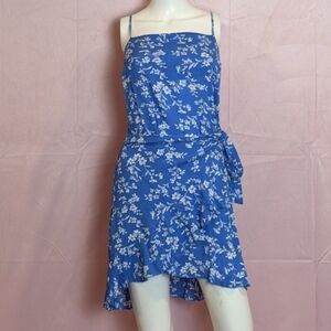 Zaful Blue and White Floral Mini Dress with Adjustable Straps size Medium
